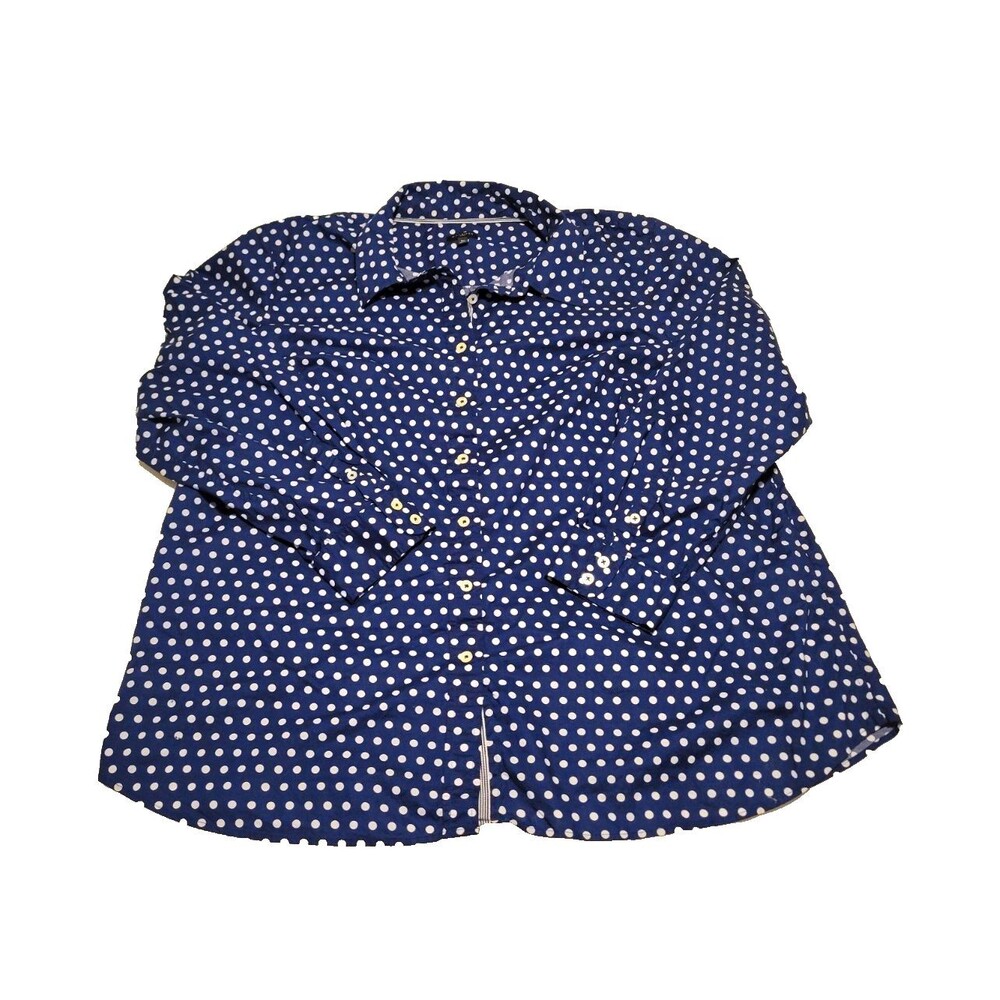 Talbots Womens Plus 3X 100% Cotton Woven Polka Dot Button-Up Shirt Long Sleeve